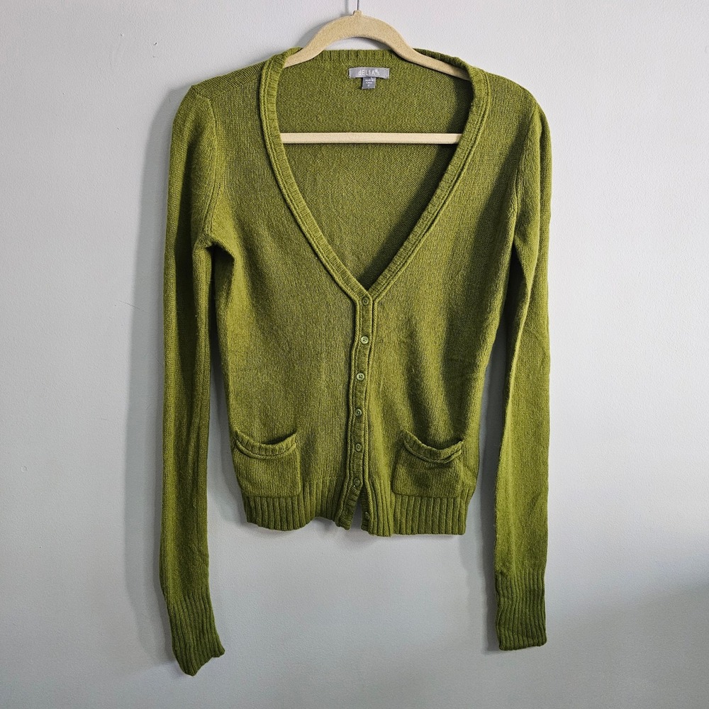 VTG Delias Olive Green Knit Cardigan Sweater‎ Small Agora V Neck Fitted Y2K